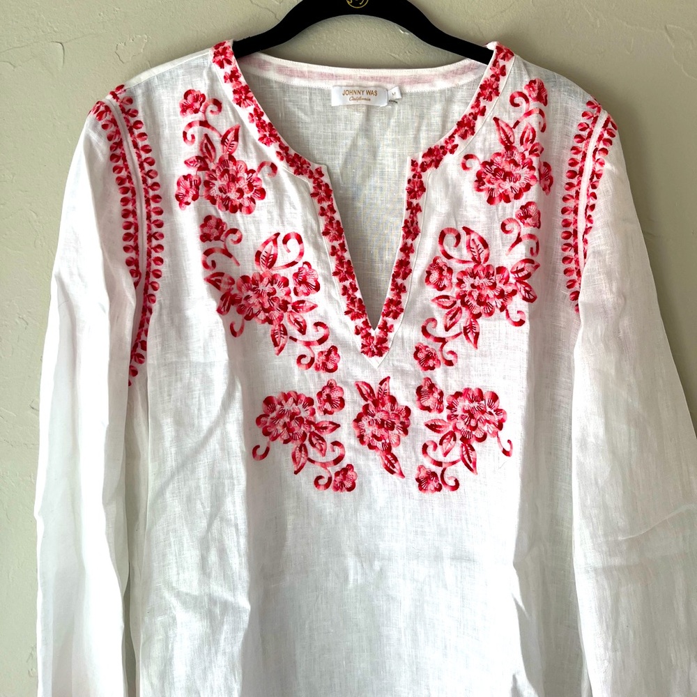 NEW JOHNNY WAS LINEN EMBROIDERED AZALEA TUNIC DRESS TOP M - Picture 6 of 6